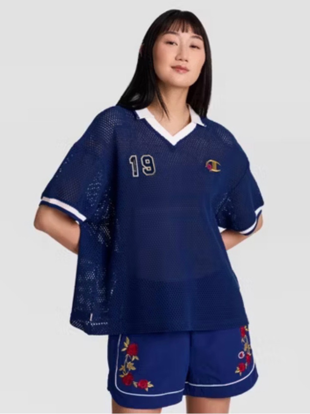 Champion Women's Goalkeeper Short Sleeve Crochet Jersey Blue Depths Size M NWT